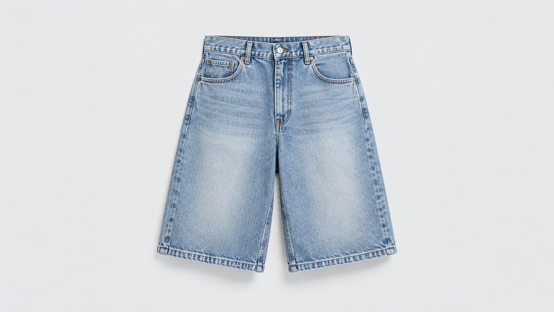 Baggy denim jorts in a light blue wash