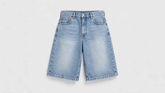 Baggy denim jorts in a light blue wash