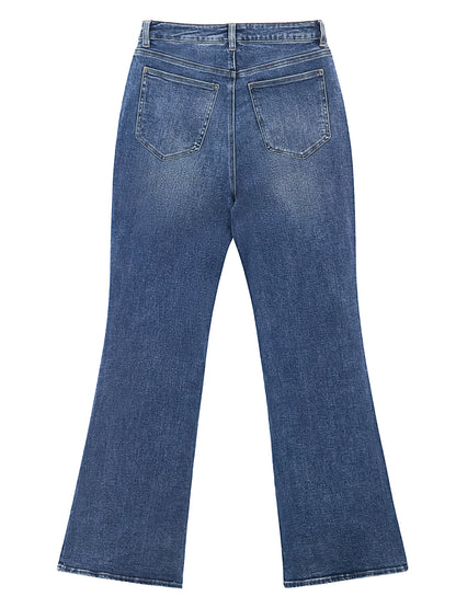 B2228 women's flare denim jeans in Blue, back product view