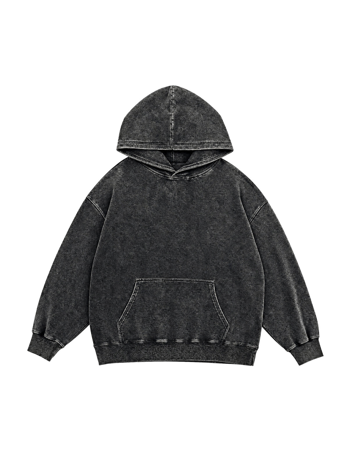B3508 vintage pullover hoodie in Washed Black, front product view