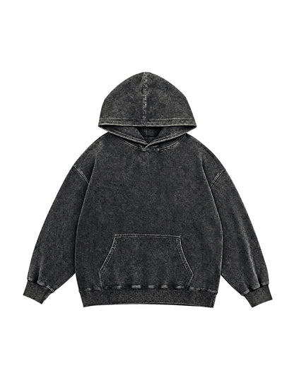 B3508 vintage pullover hoodie in Washed Black, front product view
