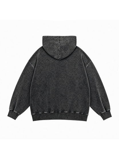 B3508 vintage pullover hoodie in Washed Black, back product view