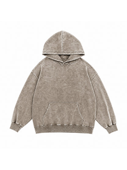 B3508 vintage pullover hoodie in Washed Light Brown, front product view