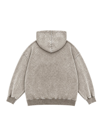 B3508 vintage pullover hoodie in Washed Light Brown, back product view