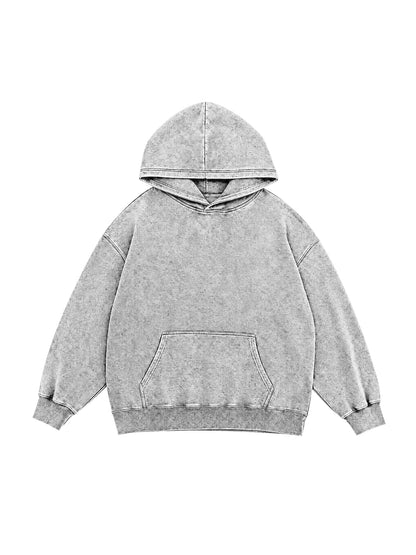 B3508 vintage pullover hoodie in Washed Gray, front product view