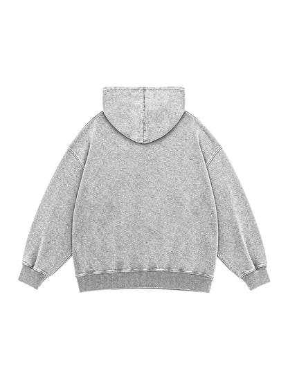 B3508 vintage pullover hoodie in Washed Gray, back product view
