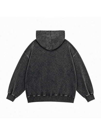 B3509 vintage zip-up hoodie in Washed Black, back product view