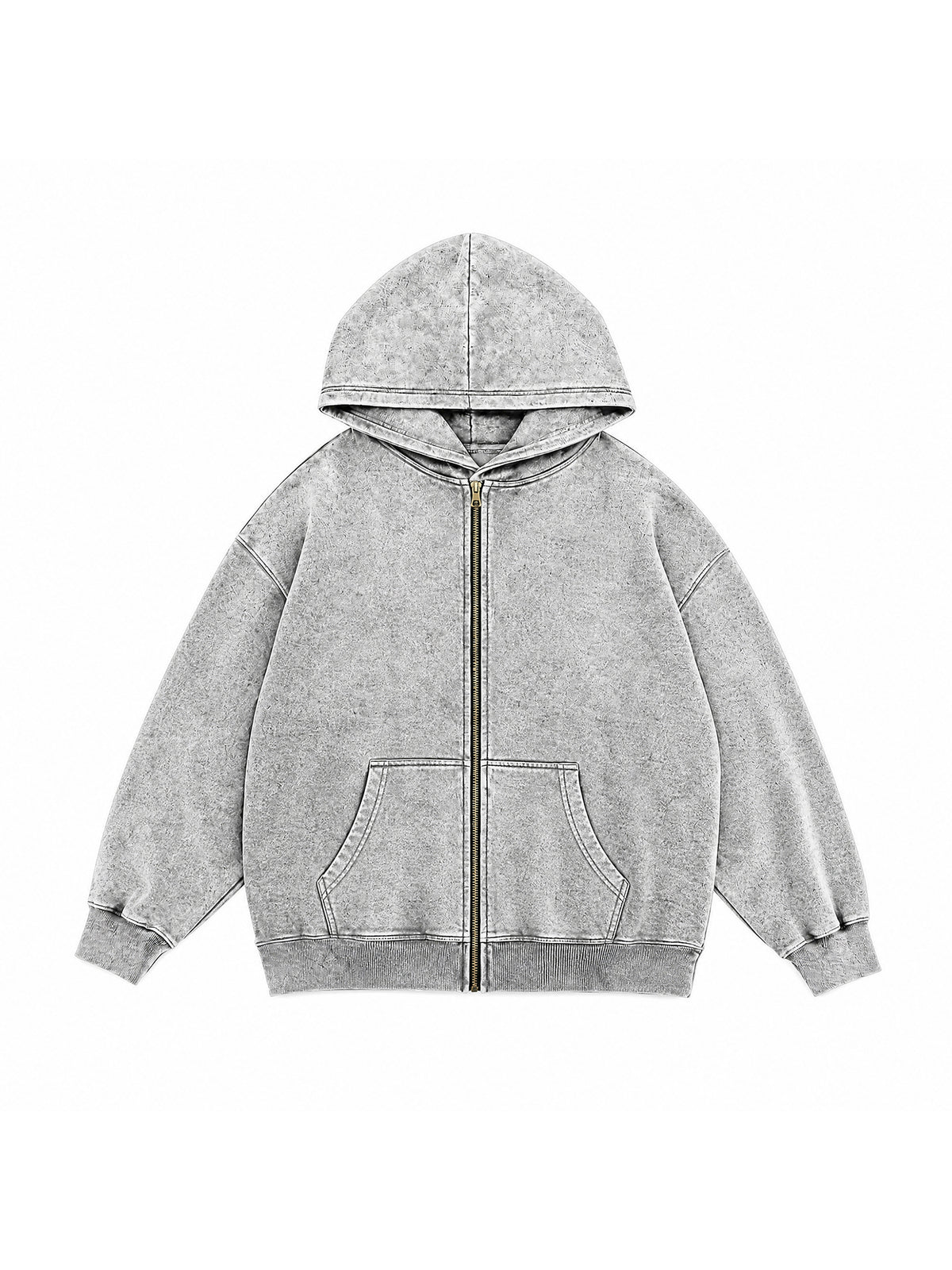 B3509 vintage zip-up hoodie in Washed Gray, front product view