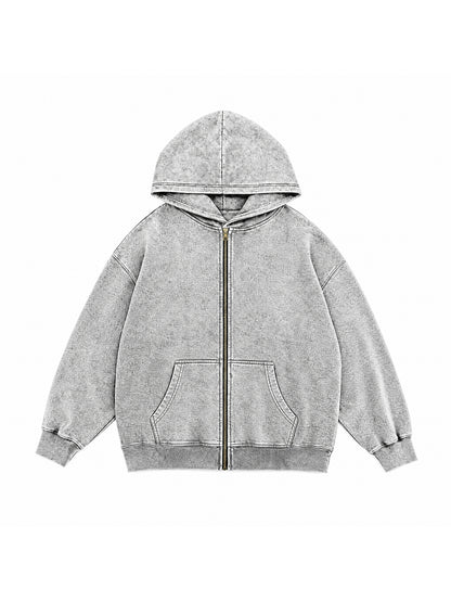 B3509 vintage zip-up hoodie in Washed Gray, front product view
