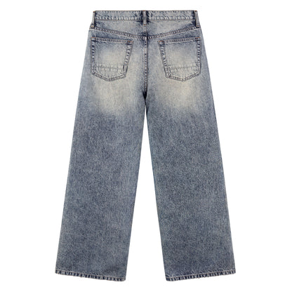 B704 men's wide-leg denim jeans in Dusty light Blue, back product view
