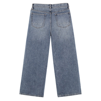 B704 men's wide-leg denim jeans in Dark Blue, back product view