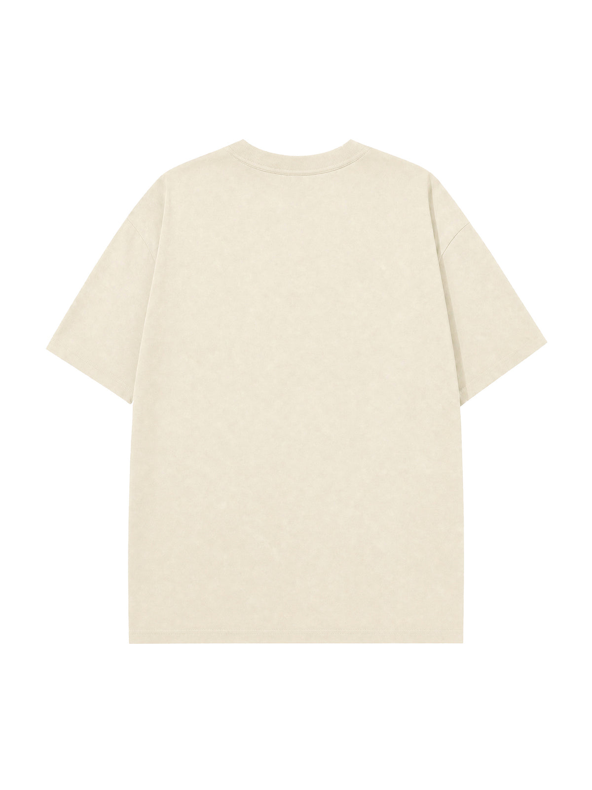 Model wearing C23011 crewneck T-shirt in Apricot, back view