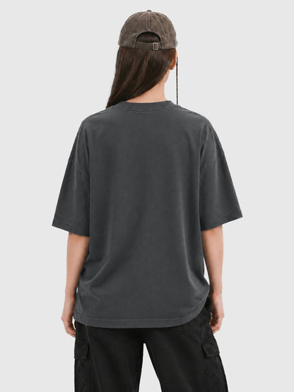 Model wearing C23011 crewneck T-shirt in DarkGray, back view