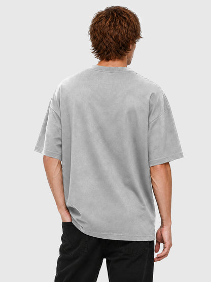 Model wearing C23011 crewneck T-shirt in LightGray, back view