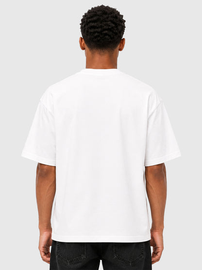 Model wearing C23011 crewneck T-shirt in White, back view