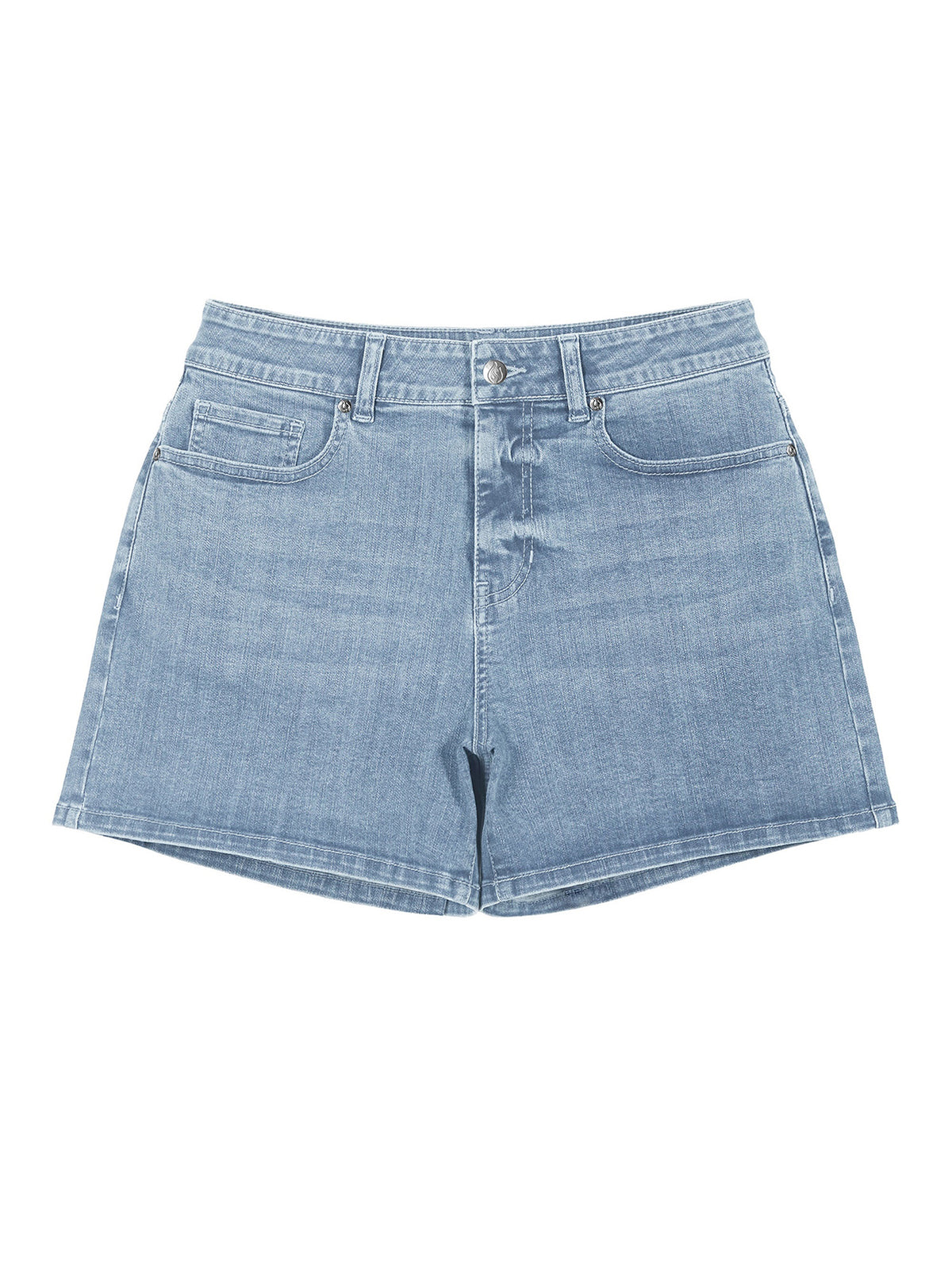 RB20260303 women's high-rise denim shorts in Light Blue, front product view