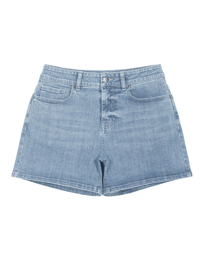 RB20260303 women's high-rise denim shorts in Light Blue, front product view