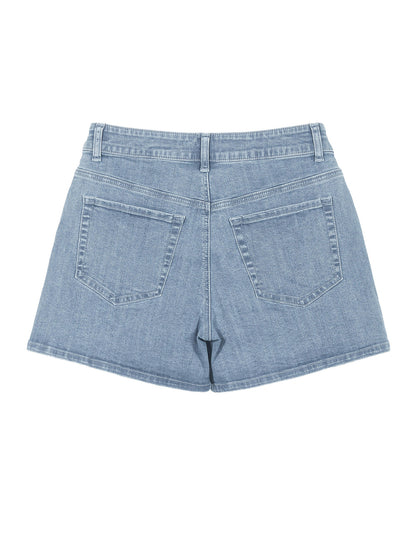 RB20260303 women's high-rise denim shorts in Light Blue, back product view