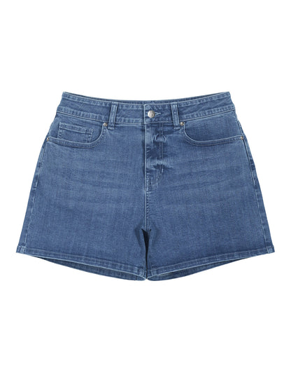 RB20260303 women's high-rise denim shorts in Indigo, front product view