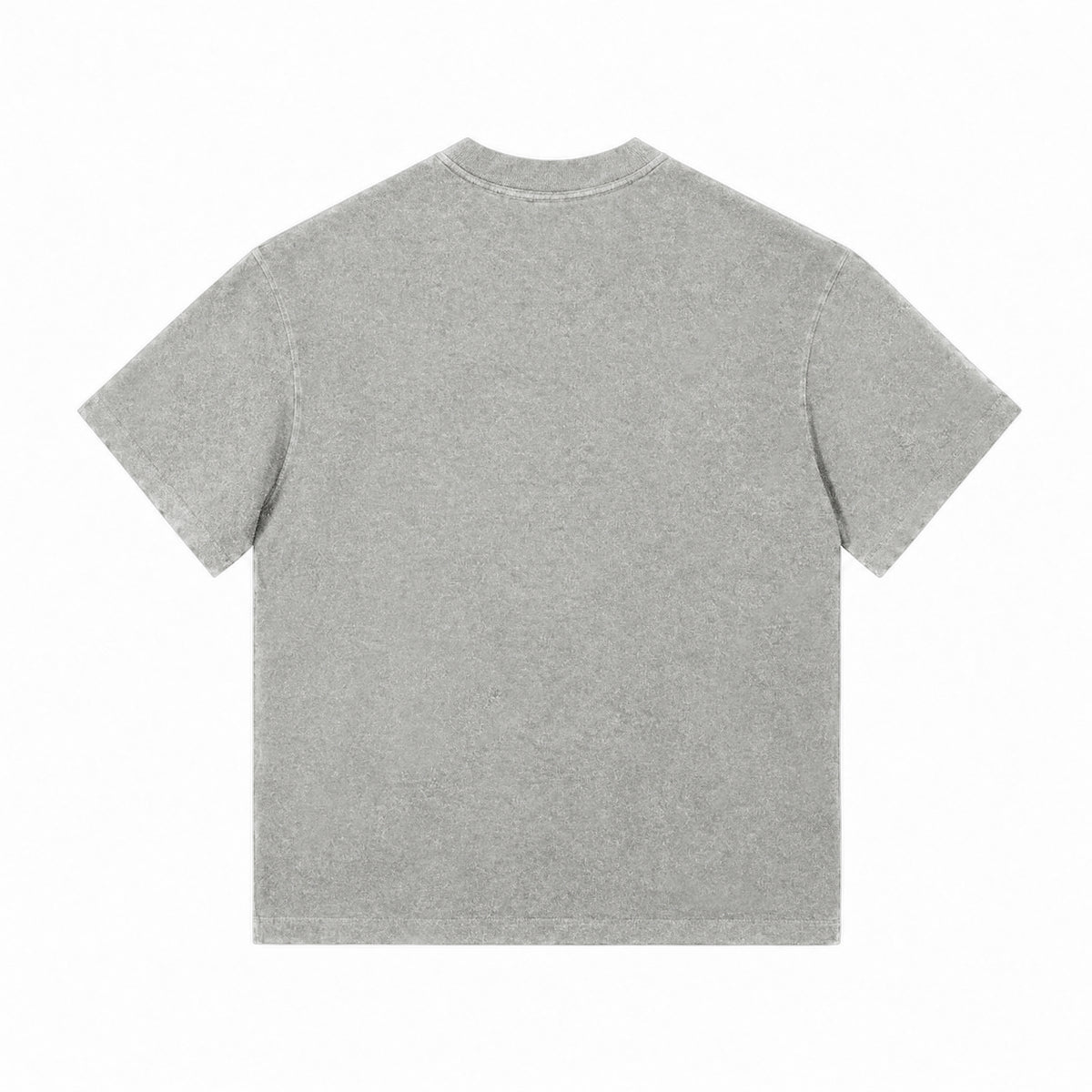 Model wearing X26011 vintage washed T-shirt in Washed Light Gray, back view