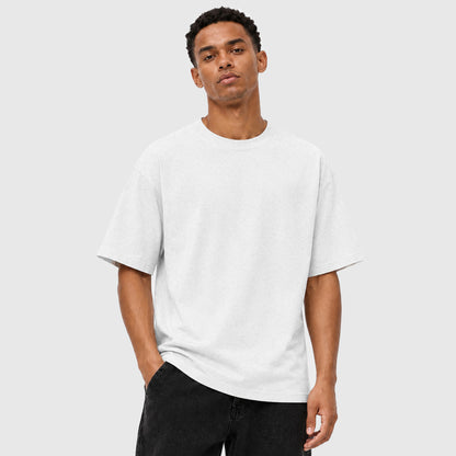Model wearing X26011 vintage washed T-shirt in Washed White, front view