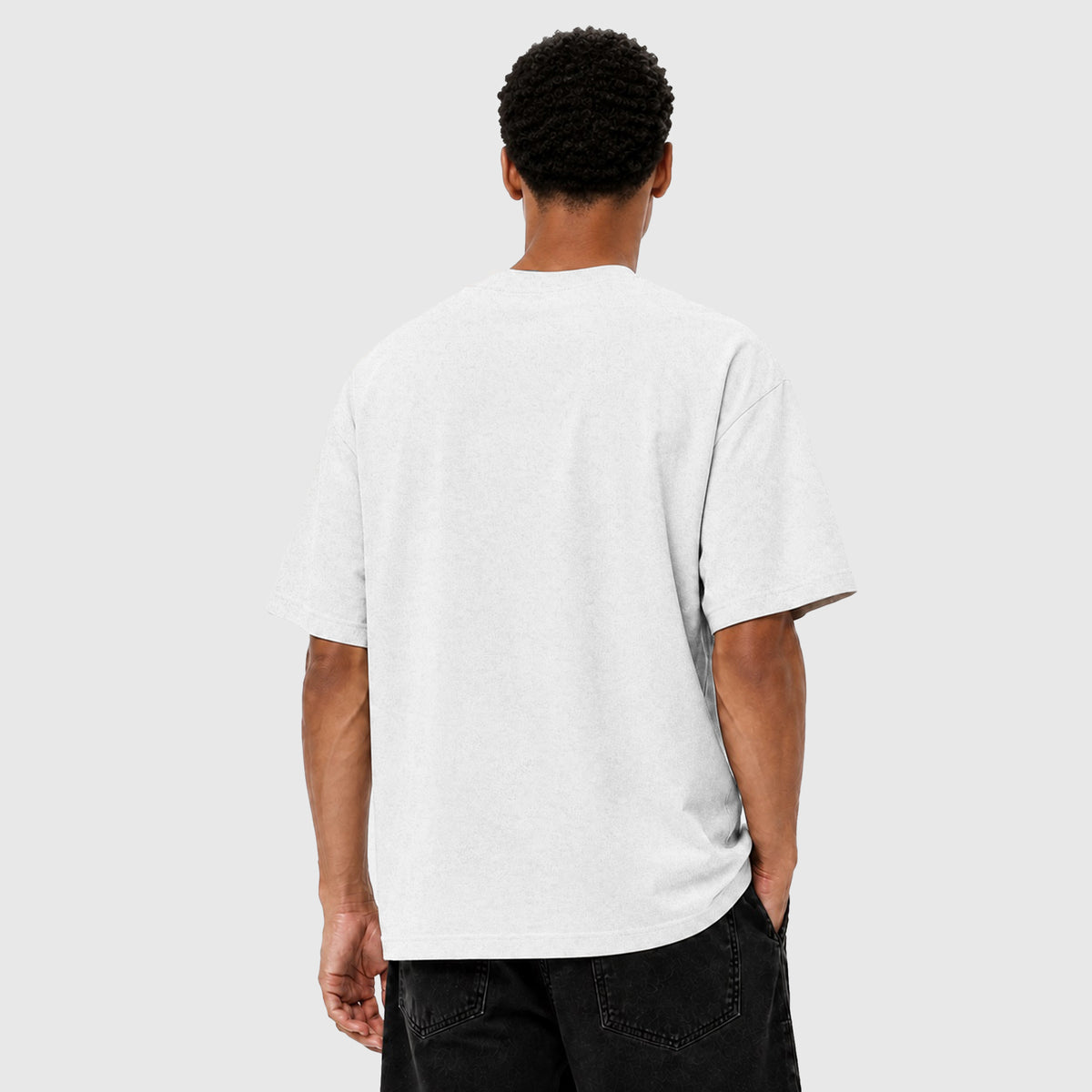 Model wearing X26011 vintage washed T-shirt in Washed White, back view